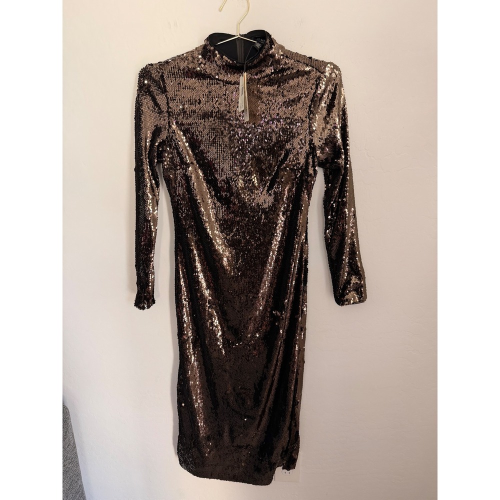 Ted Baker London Brookly Sequin Long Sleeve Midi Dress Dark Brown Size 4 NWT